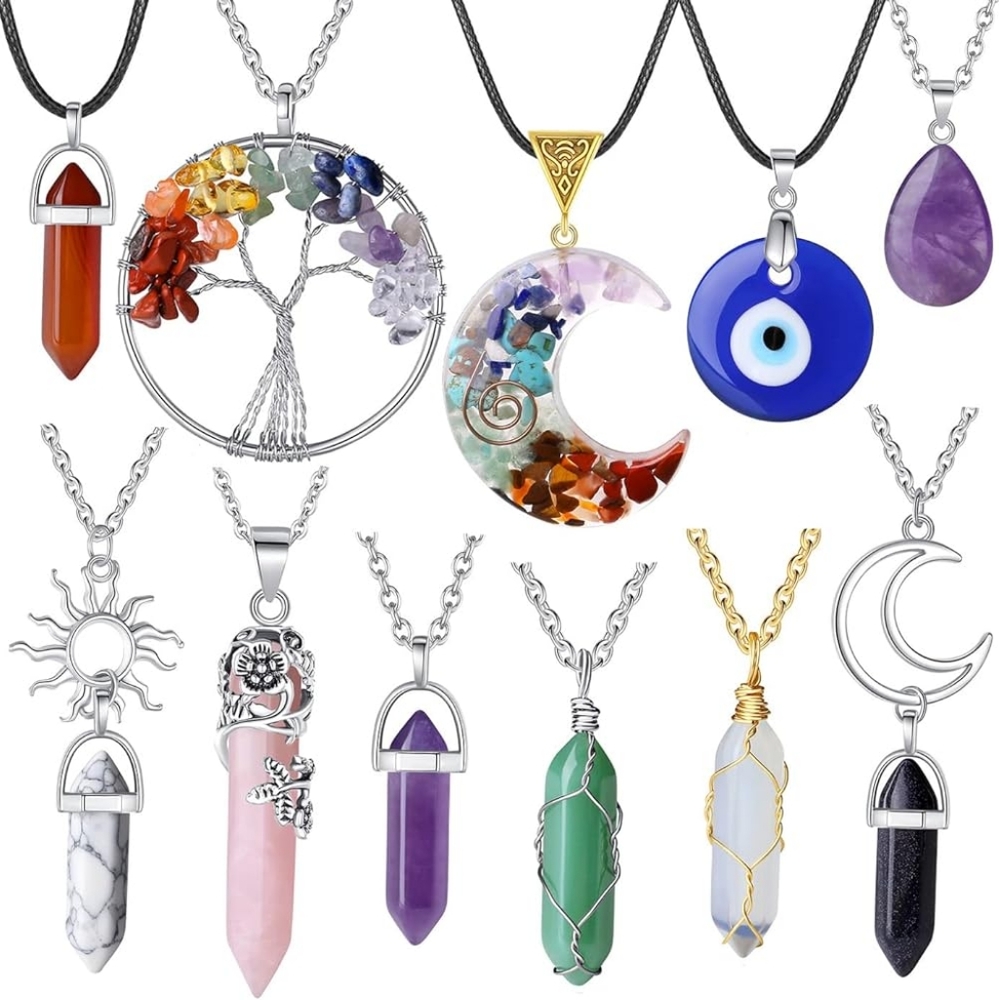 🆕 Crescent moon tree of life evil eye crystal charm Necklaces (2/$15)